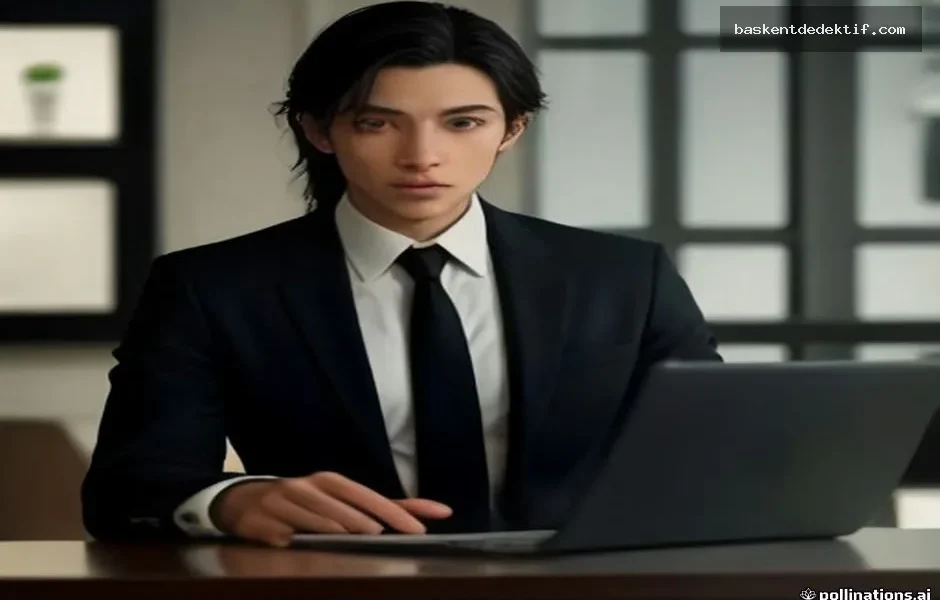 İskenderun'da modern kahve ortamında kıyafetli özel dedektif çalışırken laptop kullanırken